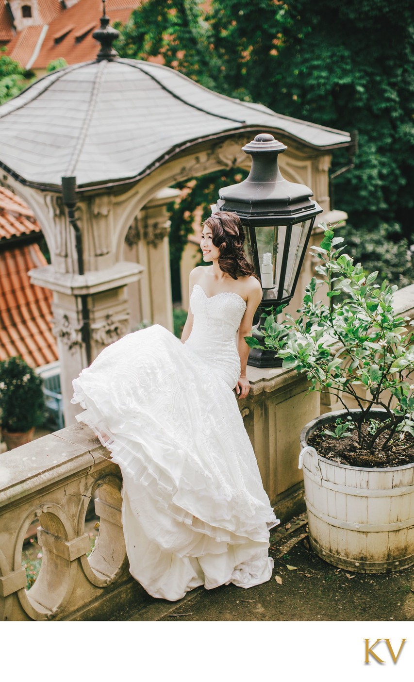 Happy Bride Enjoying Royal Garden in Prague