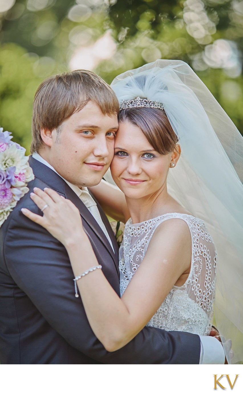 Garden Embrace of Newlyweds