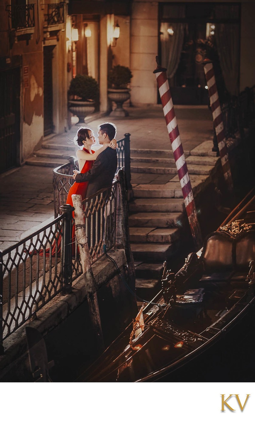 Romantic Kiss Near The Gondola At Night