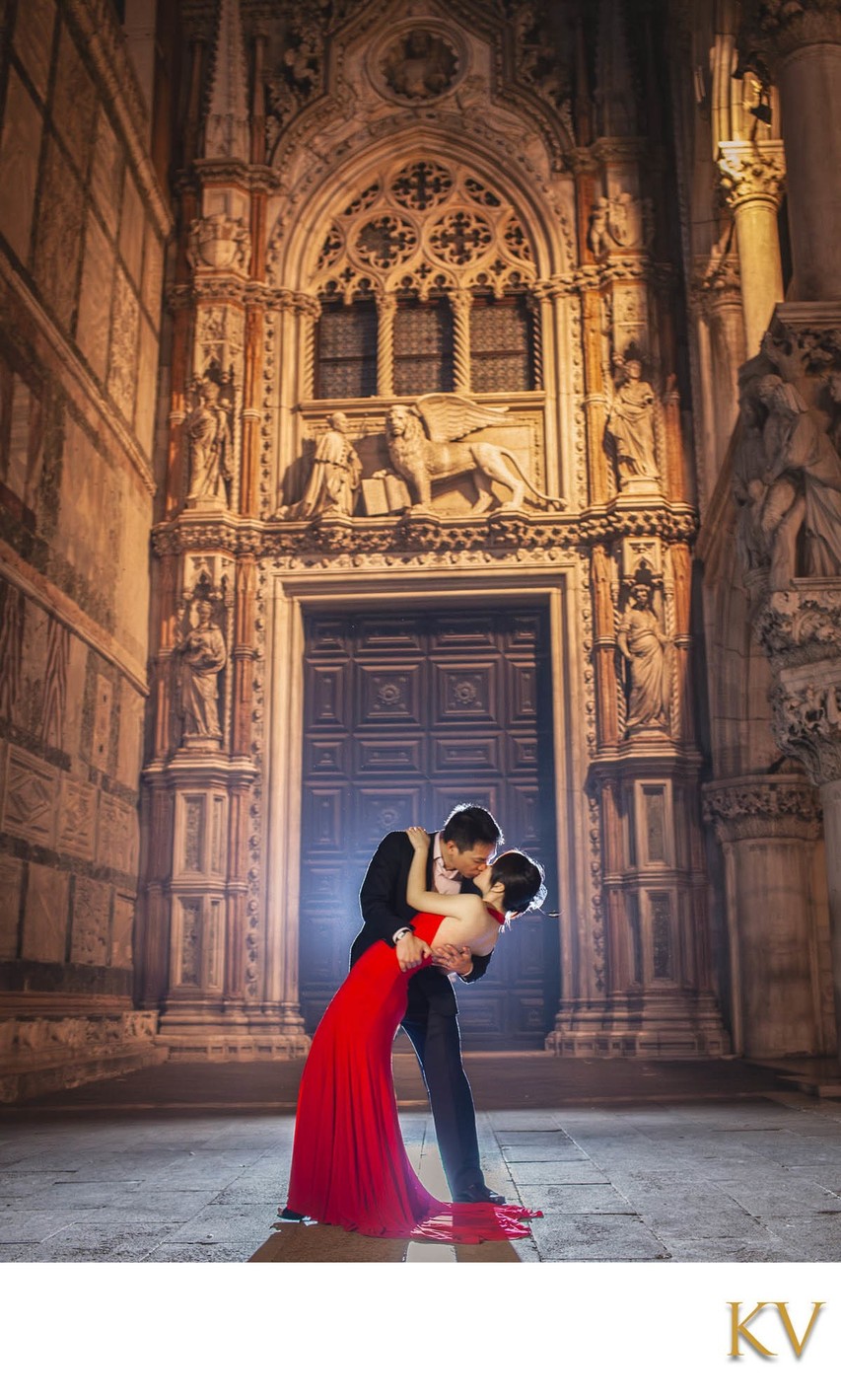 Romantic Kiss Near Doge's Palace At Night