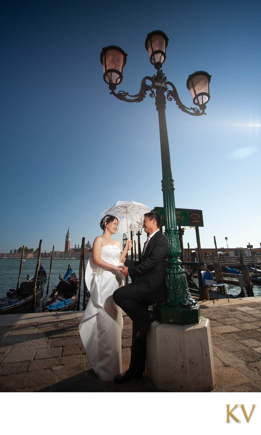 Thai Bride with Parasol near Gondola