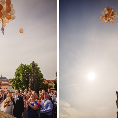 balloons carrying wishes are released in to the sky