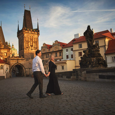 A deserted Charles Bridge with our sunrise couple
