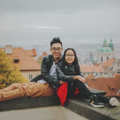 Wonderful photo of brother & sister overlooking Prague