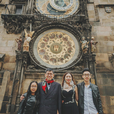 Family photo under the Astronomical Clock