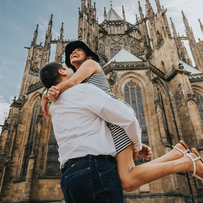 lovers at St. Vitus Prague Castle lifestyle portrait
