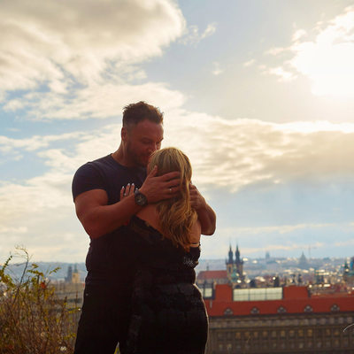 A big hug and kiss for the newly engaged in Prague