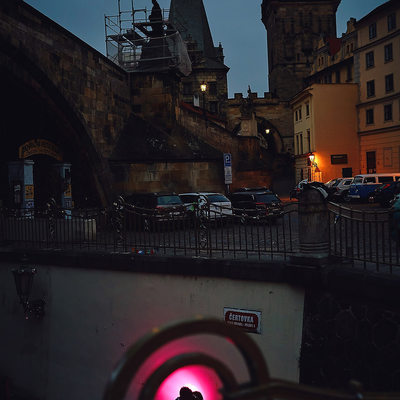 illuminated by the red light Prague night photos