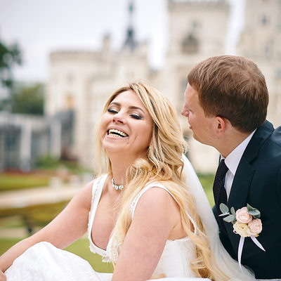 Hluboka nad Vltavou Castle wedding happy couple