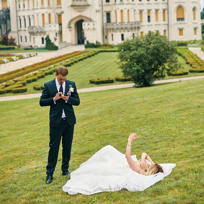 Hluboka nad Vltavou Castle wedding bride in grass