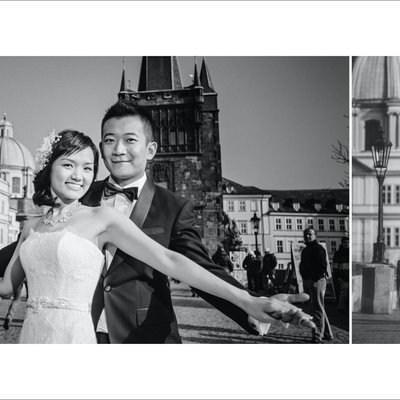 Suki & Stephen wedding portraits on Charles Bridge B&W