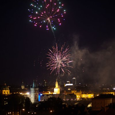 wedding day fireworks above Prague