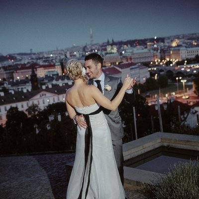 Dancing with his bride in the vineyards above Prague