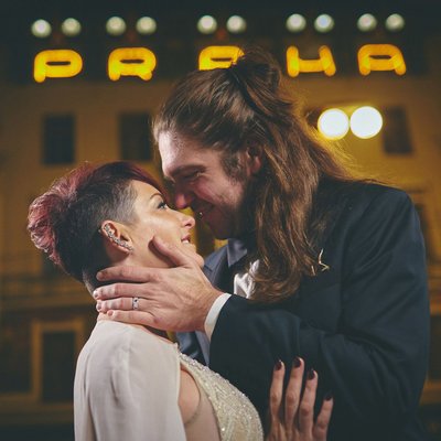 anniversary portrait Prague art nouveau S+M embrace