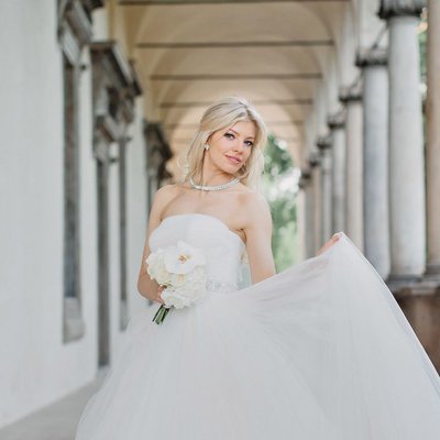 Radiant bride at Queen Anne's Summer Palace in Prague