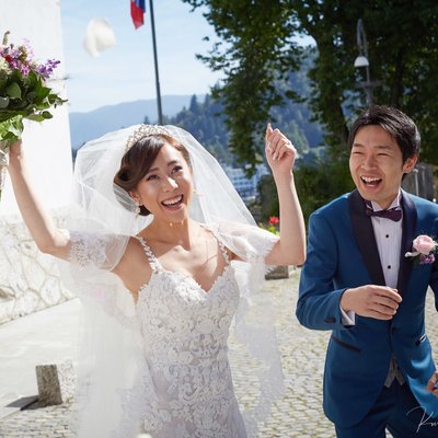 The happy bride & groom Bled, Slovenia weddings