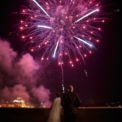 Julie & James - watching the fireworks on wedding day