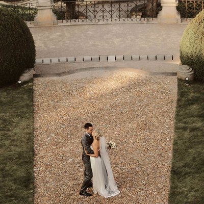 birds eye view of the bride & groom Vrtba Garden