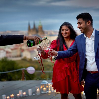 Champagne for the newly engaged in Prague