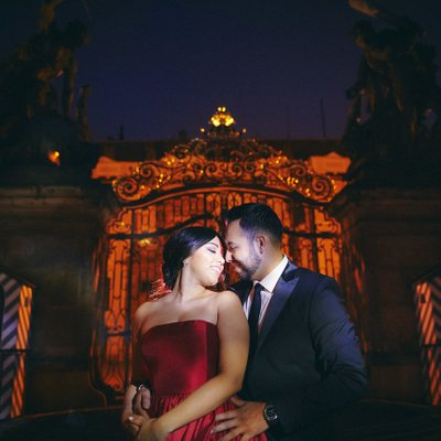 Sexy LA couple at Prague Castle at night