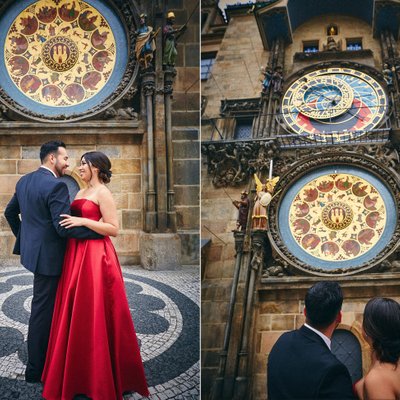 Sexy LA Couple underneath the Astronomical Clock Prague
