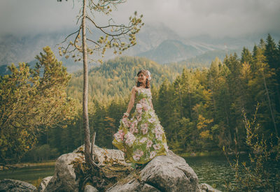 German Alps pre wedding bride designer dress
