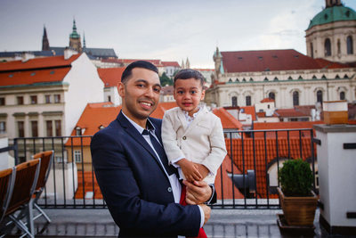 father and his nephew atop the Aria Hotel in Prague