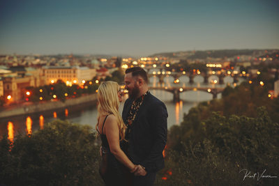 above Prague at dusk