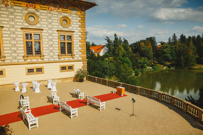 Pruhonice Castle wedding day outdoor setup 
