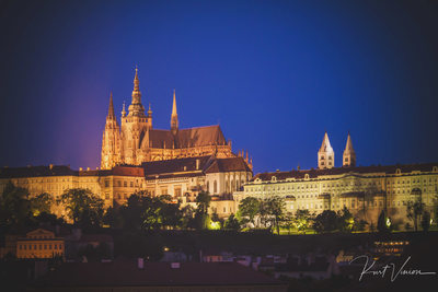 Prague Castle at night viewed from The Four Seasons