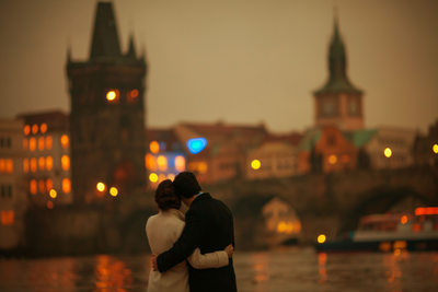 romantic night time couple shoots Prague post wedding