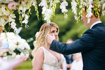 wiping the brides tears