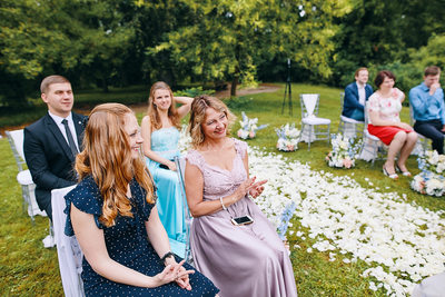 happy wedding guests