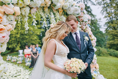 The happy newlyweds share a moment