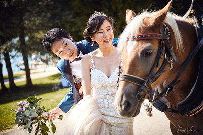 newlyweds and horse