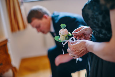 Groom's boutonnière awaits 