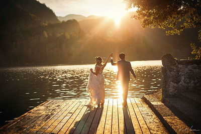 wedded couple celebrate Lake Bled Slovenia