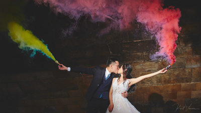a kiss with smoke grenades in Prague