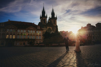 Walking in Old Town as the sun breaks above