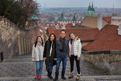 family photo overlooking Prague
