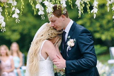 emotional bride & groom Castle Hluboka wedding ceremony