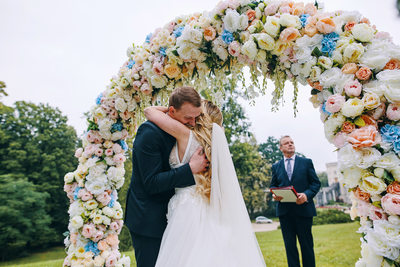 happy embrace of the newlyweds