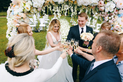 Hluboka nad Vltavou Castle wedding toasting newlyweds