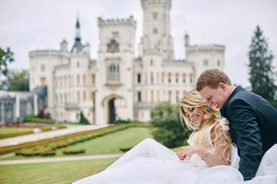 The bride & groom Castle Hluboka destination weddings