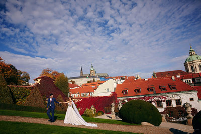 Walking in Vrtba as Prague Castle dominates the skyline