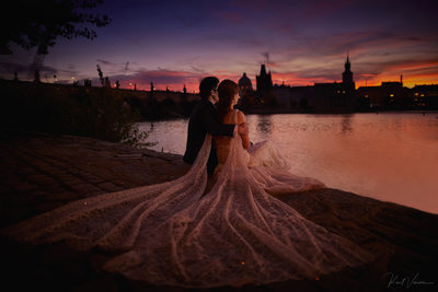 Enjoying the sunrise over Charles Bridge