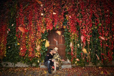 Indonesian lovers under red ivy