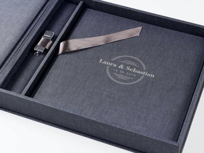 Linen box showcasing USB, Album and box