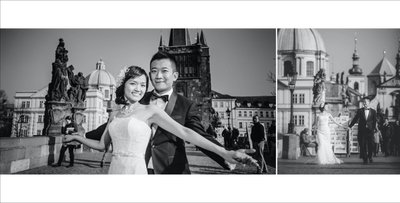 Suki & Stephen wedding portraits on Charles Bridge B&W