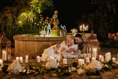 Chateau Mcely luxury wedding: A&M at the fountain 